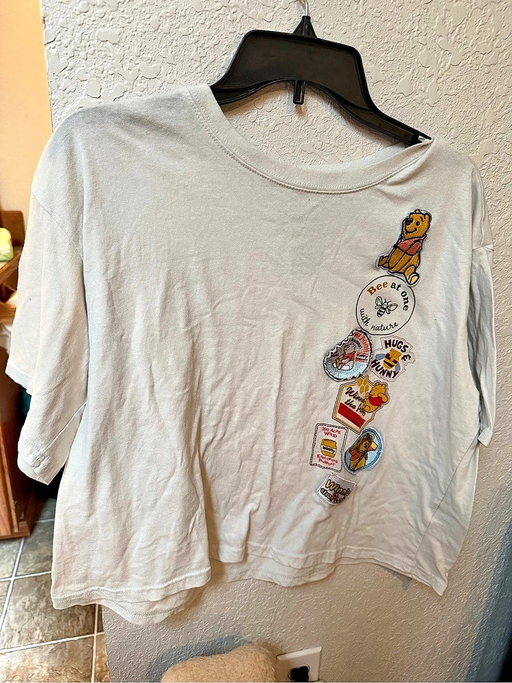 Disney Winnie the Pooh Embroidered Patches Graphic Tee Graphic Short Sleeve Tee